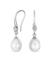 Bling Jewelry Simple White Pear Freshwater Pearl Teardrop Dangle Earrings Sterling Silver