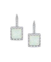 Bling Jewelry Art Deco Style Antique Filigree Royal Crown Setting Square Solitaire Fire Orange Created Opal Drop Earrings Gold Plated .925 Sterling Si