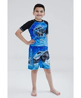 Monster Jam Toddler Boys Pullover Rash Guard and Swim Trunks Outfit Set