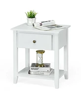 Nightstand with Drawer and Storage Shelf for Bedroom Living Room-Wine