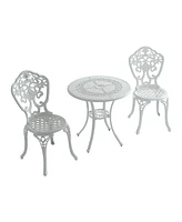 Bistro Table and Chairs Set of 3 Outdoor Bistro Set 3 Piece Cast Aluminum Patio Dining Set Round Patio Table with Umbrella Hole, Bronze