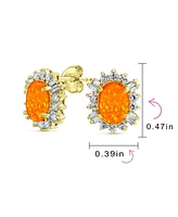 Bling Jewelry Estate Style Oval Created Opal Crown Baguette Halo Cz Stud Earrings .925 Sterling Silver 12MM