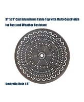 40 Inches Outdoor Dining Table with Umbrella Hole Cast Aluminium Patio Round Table, Bronze