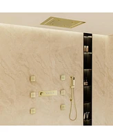 Mondawe Thermostatic Flush Ceiling Mounted Complete Shower System with Led Lights, Body Jets and Slide Bar