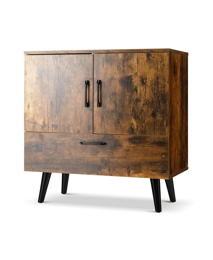 Mid Century Storage Cabinet with 2 Doors and 1 Pull-out Drawer