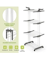 Foldable Clothes Drying Rack, Oversized 4-Tier Collapsible Laundry Rack w/ 3 Retractable Trays, Hanger Holders