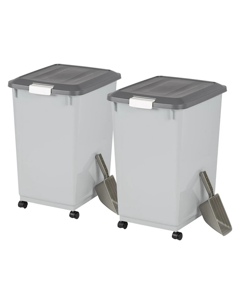 Iris Usa 54Lbs Dog Food Storage Container 2-Pack with Wheels, Airtight Lid, 2-Cup Scoop, Gray/Dark Gray