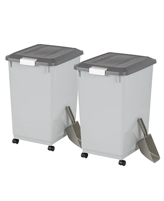 Iris Usa 54Lbs Dog Food Storage Container 2-Pack with Wheels, Airtight Lid, 2-Cup Scoop, Gray/Dark Gray
