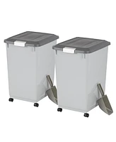 Iris Usa 54Lbs Dog Food Storage Container 2-Pack with Wheels, Airtight Lid, 2-Cup Scoop, Gray/Dark Gray