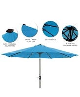 9 ft Patio Umbrella Outdoor Market 32 Led Solar with Tilt and Crank (Red)