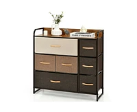 7 Drawer Tower Steel Frame and Wooden Top Dresser Storage Chest for Bedroom