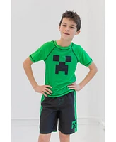 Minecraft Boys Zombie Creeper Alex Steve Rash Guard and Swim Trunks Outfit Set to