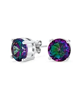 Bling Jewelry Unisex Black Mystic Rainbow Cubic Zirconia Solitaire Cz Stud Earrings .925 Sterling Silver Round Cut