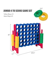 Gymax Jumbo 4-to-Score Game Set Giant 4 in A Row Kids Adults w/ 42 Jumbo Rings