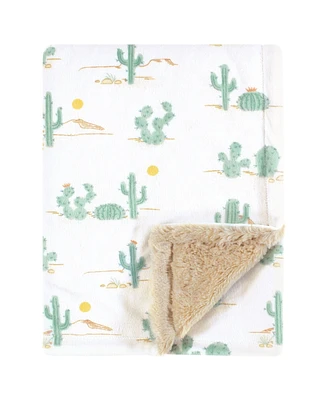 Hudson Baby Plush Blanket with Furry Binding and Back, Desert Cactus, One Size