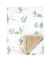 Hudson Baby Plush Blanket with Furry Binding and Back, Desert Cactus, One Size
