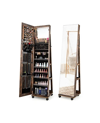 64 Inches Lockable Jewelry Cabinet Armoire with Built-in Makeup Mirror