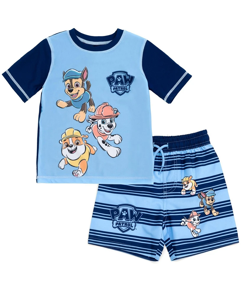 Paw Patrol Toddler Boys Upf 50+ Rash Guard and Swim Trunks Outfit Set