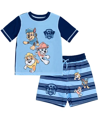 Paw Patrol Toddler Boys Upf 50+ Rash Guard and Swim Trunks Outfit Set