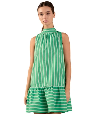 English Factory Women's Cotton Stripe Halter Mini Dress