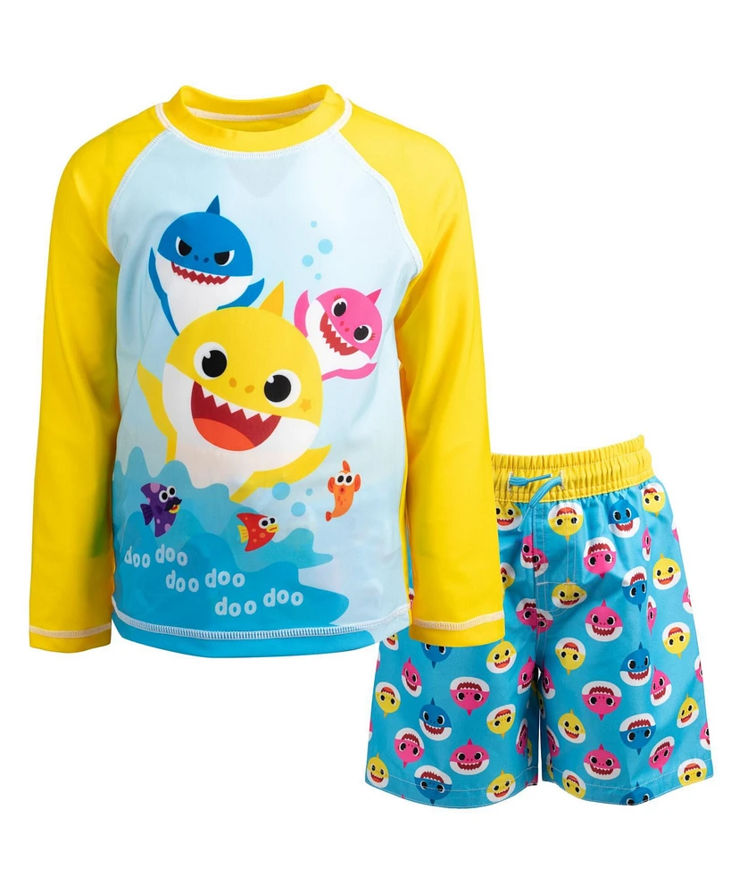 Baby Shark Toddler Boys Pinkfong Shark Rash Guard and Swim Trunks