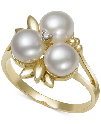 Belle de Mer Cultured Freshwater Pearl (6-7mm) & Diamond Accent Flower Cluster Ring in 14k Gold