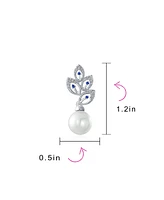 Bling Jewelry Statement Pave Cz Cubic Zirconia Leaf White Simulated Pearl Drop Earrings Silver Plated