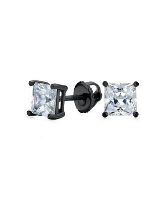 Bling Jewelry Clear Square Princess Cut Cubic Zirconia Solitaire Stud Earrings Cz Secure Screw Back Black Gold Plated .925 Sterling Silver