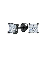 Bling Jewelry Clear Square Princess Cut Cubic Zirconia Solitaire Stud Earrings Cz Secure Screw Back Black Gold Plated .925 Sterling Silver
