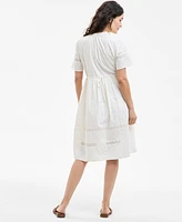 Style & Co Women's Cotton Embroidered Lace-Inset Midi Dress, Exclusively at Macy's