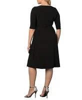 Kiyonna Plus Sweetheart Knit Wrap Dress with 3/4 Sleeves