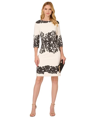 Adrianna Papell Women's Scroll Lace Print 3/4-Sleeve Sheath Dress