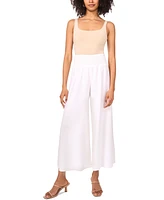 Vince Camuto Women's Linen Blend Smocked Waist Cropped Wide Leg Pants