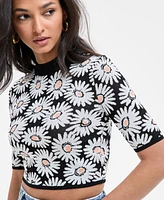 Hugo Women's Floral Mock-Neck Knit Crop Top