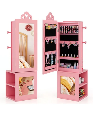 3-in-1 Freestanding Kids Jewelry Cabinet Armoire with Full Length Mirror