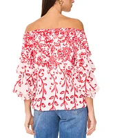 Vince Camuto Women's Floral Off The Shoulder Bubble Sleeve Tie Front Blouse