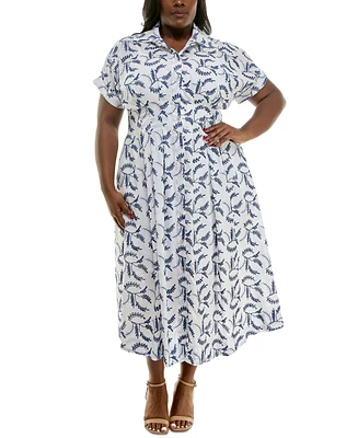 Taylor Plus Floral-Embroidered Button-Front Dress