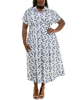 Taylor Plus Floral-Embroidered Button-Front Dress