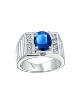 Bling Jewelry Hip Hop Micro Pave Halo 2-3CT Clear Blue Oval Princess Cut Solitaire Cz Statement Promise Ring Wide Band Silver Plated Matte Brush Finis