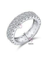 Bling Jewelry Classic Traditional Two Row Pave Cubic Zirconia Cz Eternity Band Ring .925 Sterling Silver Rhodium 5MM Wide