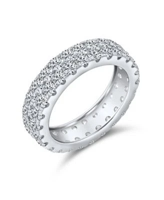 Bling Jewelry Classic Two Row Pave Cubic Zirconia Cz Eternity Band Ring .925 Sterling Silver Rhodium 5MM Wide