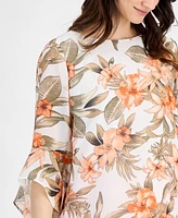 Kasper Women's Floral Boat-Neck Ruffle-Sleeve Blouse, Regular & Petite Sizes