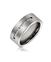 Bling Jewelry Wide Cubic Zirconia Channel Set Cz Couples Band Ring 7MM Silver Tone Titanium