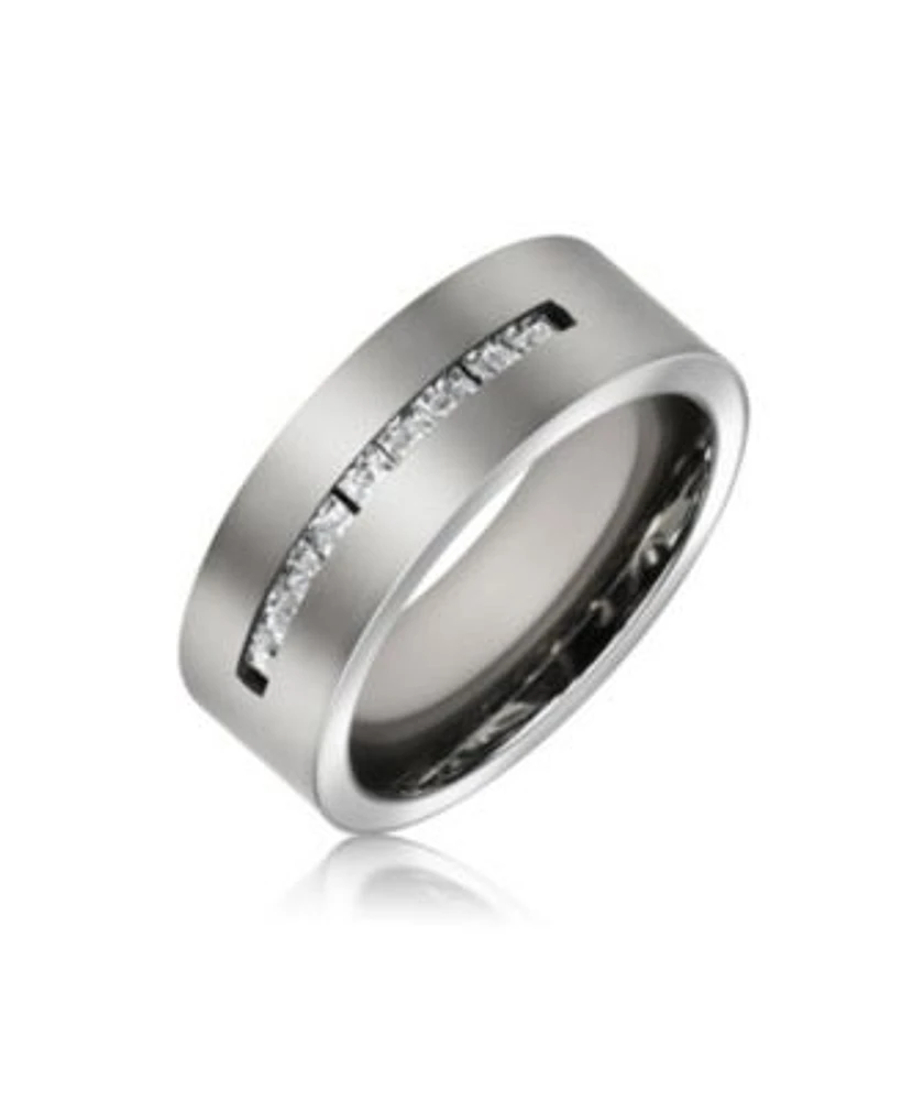 Bling Jewelry Wide Cubic Zirconia Channel Set Cz Couples Band Ring 7MM Silver Tone Titanium