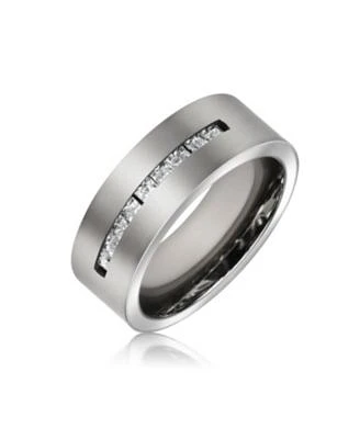 Bling Jewelry Wide Cubic Zirconia Channel Set Cz Couples Band Ring 7MM Silver Tone Titanium