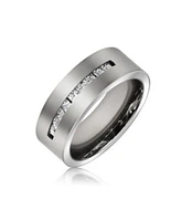 Bling Jewelry Wide Cubic Zirconia Channel Set Cz Couples Band Ring 7MM Silver Tone Titanium