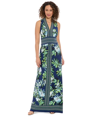 London Times Petite Floral Border-Trim Maxi Dress