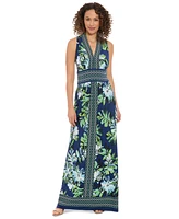 London Times Petite Floral Border-Trim Maxi Dress