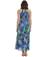 London Times Petite Printed Wrap-Neck Maxi Dress