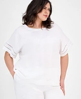 Anne Klein Plus Size Button Back Blouse Wide Leg Pants